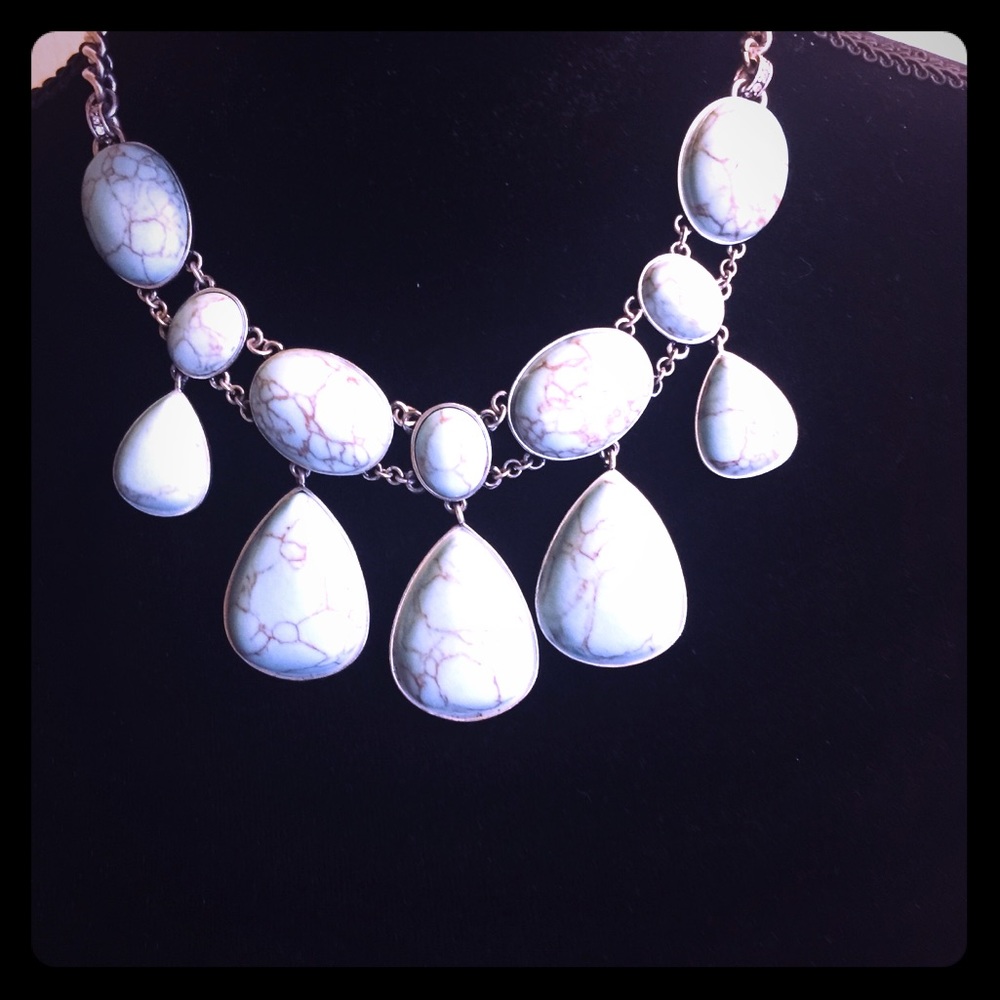 Fossil Silver Tone Turquoise  Necklace